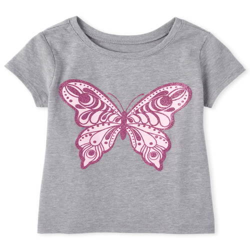 

s Baby And Toddler Glitter Butterfly Graphic Tee - Gray T-Shirt - The Children's Place