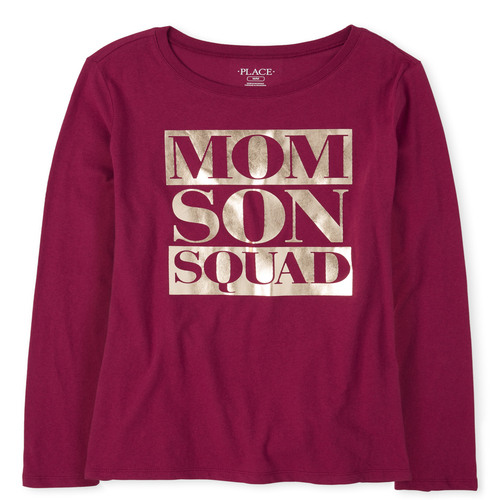 Womens Matching Family Long Sleeve Foil Mom Son Squad Graphic Tee