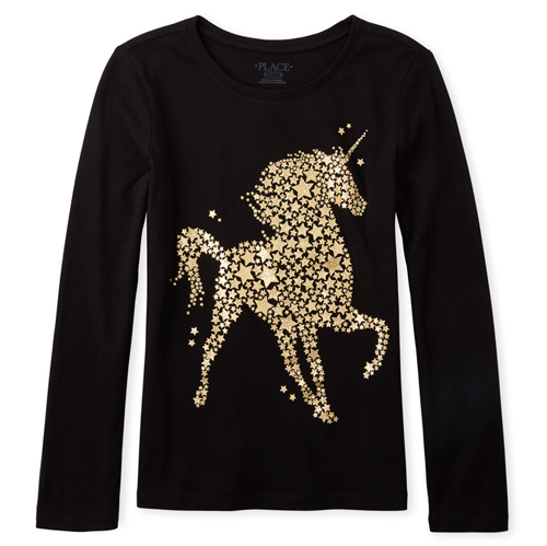 

s Glitter Unicorn Graphic Tee - Black T-Shirt - The Children's Place