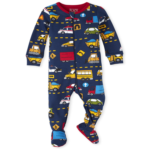 

s Baby And Toddler Boys Transportation Snug Fit Cotton One Piece Pajamas - Blue - The Children's Place