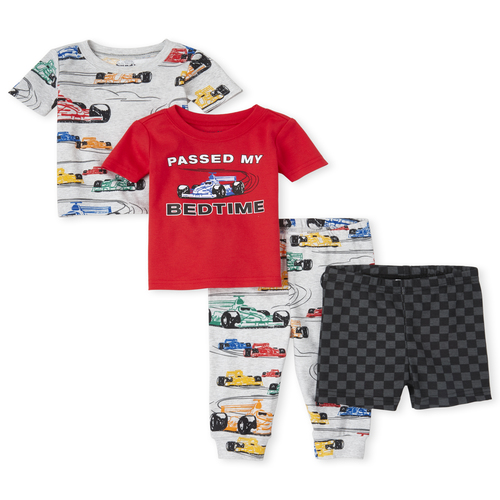 

s Baby And Toddler Boys Racecar Snug Fit Cotton 4-Piece Pajamas - Gray - The Children's Place