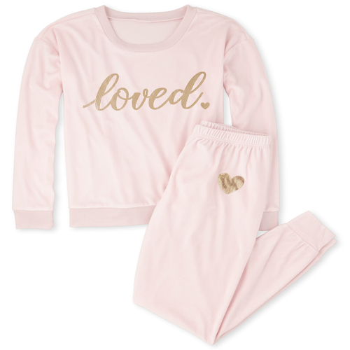 

s Womens Mommy And Me Foil Loved Matching Velour Pajamas - Pink - The Children's Place