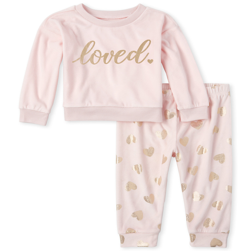 

s Baby And Toddler Mommy And Me Foil Loved Matching Velour Pajamas - Pink - The Children's Place