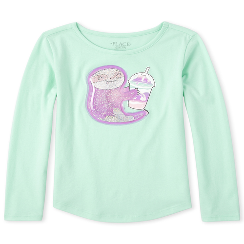 

Girls Shakey Sloth Curved Hem Top - Green - The Children's Place