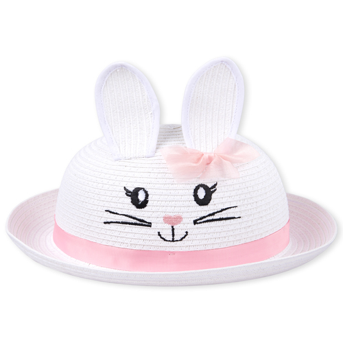 

Baby Girls Toddler Embroidered Bunny Straw Hat - White - The Children's Place