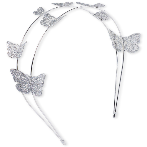 

Girls Glitter Butterfly Double Band Metal Headband - Metallic - The Children's Place