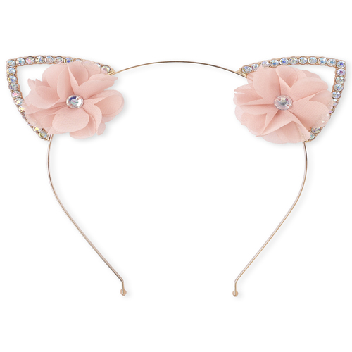 

Girls Jeweled Flower Cat Ears Metal Headband - Pink - The Children's Place