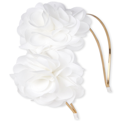 

Girls Flower Double Band Metal Headband - White - The Children's Place