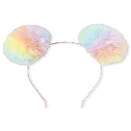 

Girls Glitter Rainbow Faux Fur Pom Pom Headband - Multi - The Children's Place