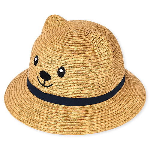 

Newborn Baby Boys Embroidered Bear Straw Hat - Gray - The Children's Place