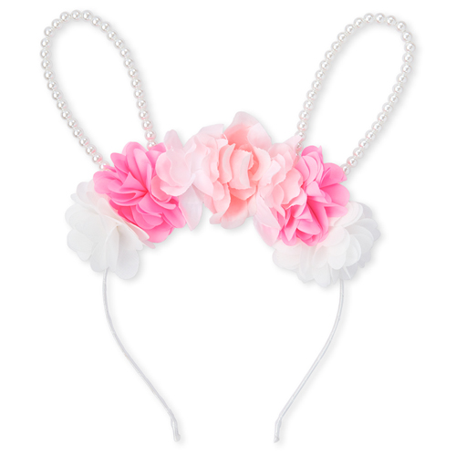 

Girls Flower Faux Pearl Bunny Ears Headband - White - The Children's Place