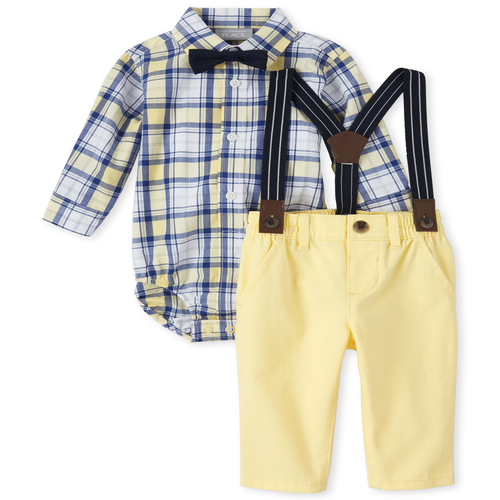 

Newborn Baby Boys Dad And Me Plaid Poplin Matching 4-Piece Outfit Set - Yellow - The Children's Place