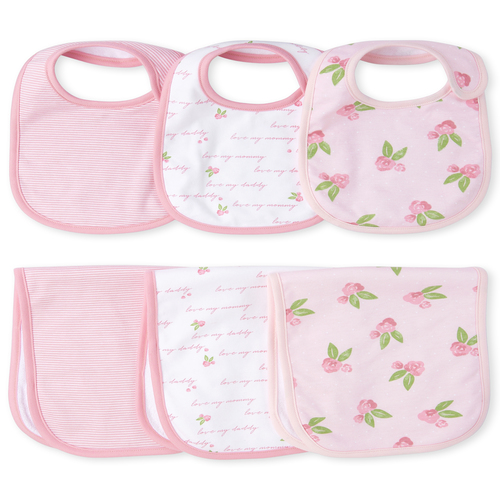 

Newborn Baby Rose Bib And Burp Cloth 6-Piece Set - Pink - The Children's Place