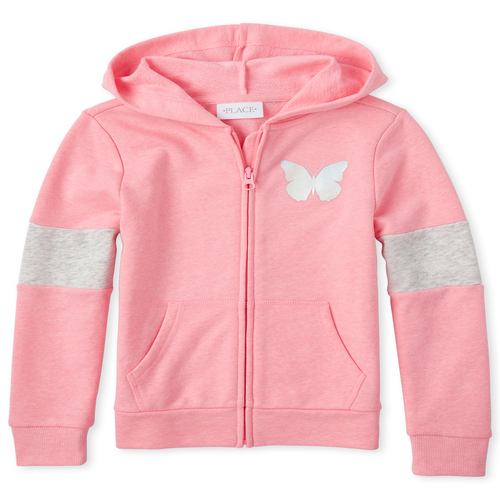 

Girls Colorblock French Terry Zip Up Hoodie - Pink - The Children's Place