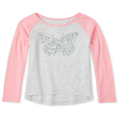 

Girls Sequin Raglan Top - Gray - The Children's Place