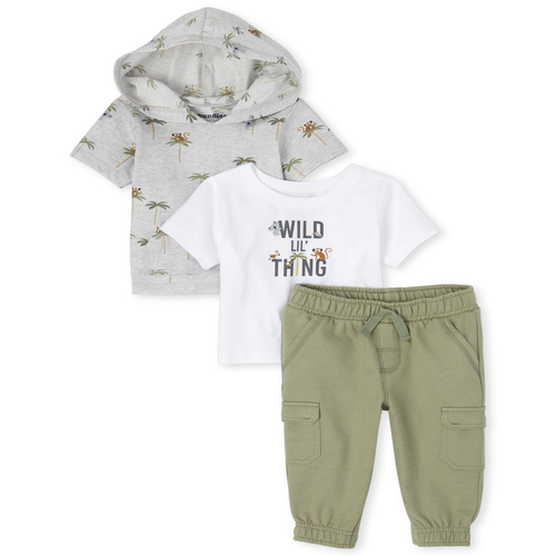 

Newborn Baby Boys Jungle French Terry 3-Piece Playwear Set - Green - The Children's Place