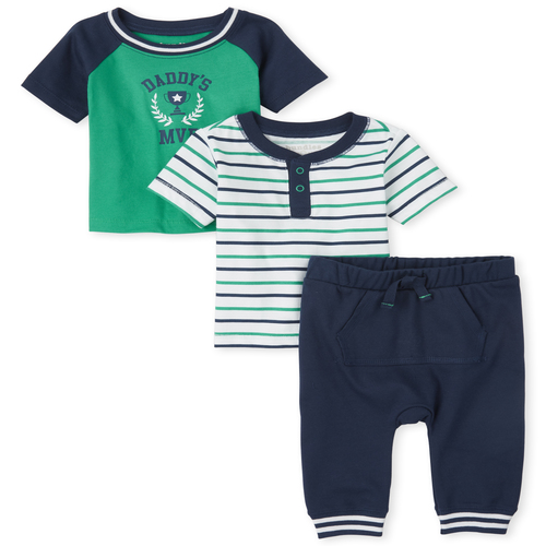 

Newborn Baby Boys Daddy's Mvp 3-Piece Playwear Set - Blue - The Children's Place