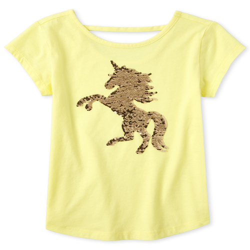 

Girls Flip Sequin Unicorn Cut Out Top - Yellow - The Children's Place