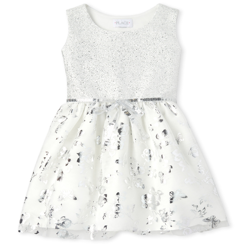 

Girls Foil Jacquard Matching Tutu Dress - White - The Children's Place