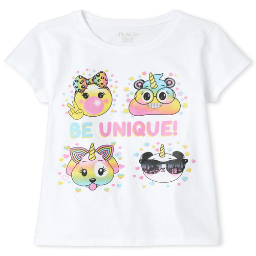 

s Glitter Emojicorn Graphic Tee - White T-Shirt - The Children's Place