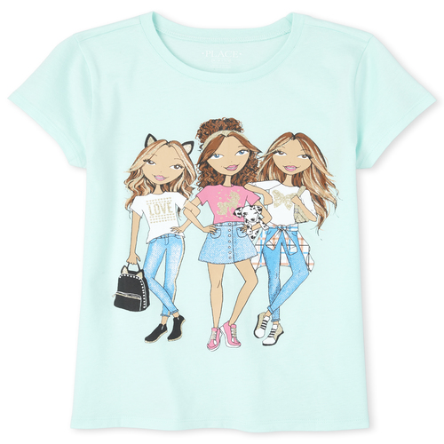 

Girls Glitter Squad Graphic Tee - Blue T-Shirt - The Children's Place