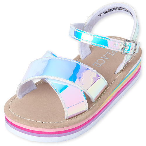 

Baby Girls Toddler Holographic Rainbow Platform Sandals - Metallic - The Children's Place