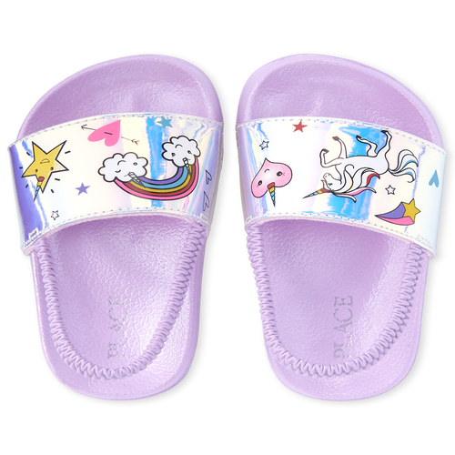 

Baby Girls Toddler Holographic Rainbow Slides - Metallic Sandals - The Children's Place