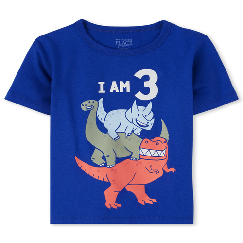 

s Toddler Boys Birthday Dino 3 Graphic Tee - Blue T-Shirt - The Children's Place