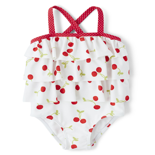 

s Tiered One Piece Swimsuit - Very Cherry - White - The Children's Place