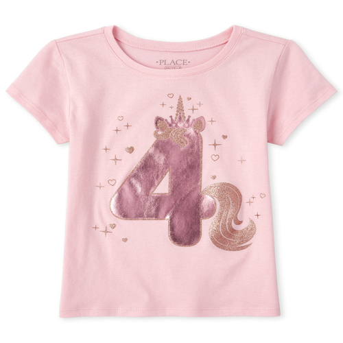 

s Birthday Glitter Unicorn 4 Graphic Tee - Pink T-Shirt - The Children's Place