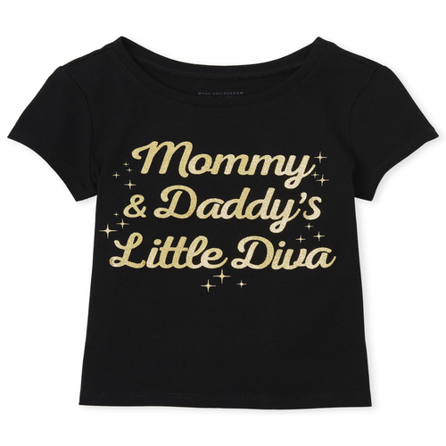 

s Toddler Glitter Mommy And Daddy Graphic Tee - Black T-Shirt - The Children's Place