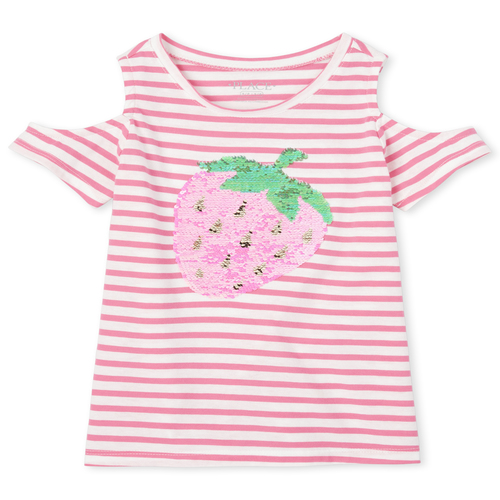 

Girls Flip Sequin Striped Cold Shoulder Top - Pink - The Children's Place