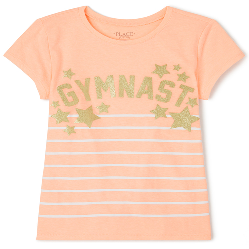 

Girls Glitter Striped Gymnast Graphic Tee - Orange T-Shirt - The Children's Place