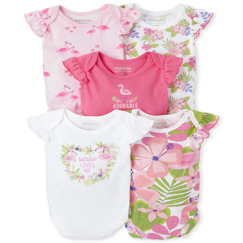 

s Baby Tropical Bodysuit 5-Pack - Pink - The Children's Place