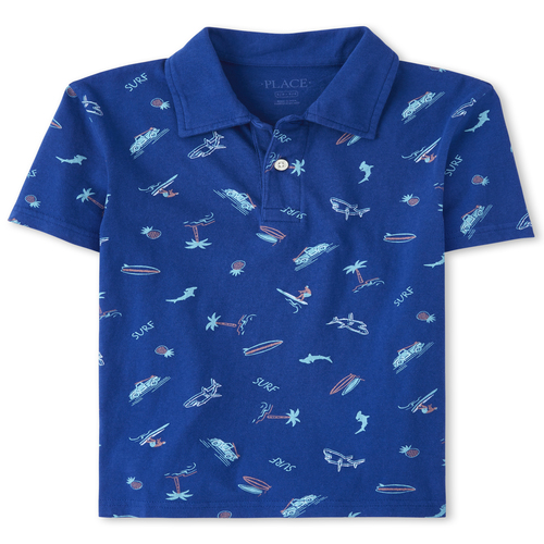 

s Boys Print Jersey Polo - Blue - The Children's Place