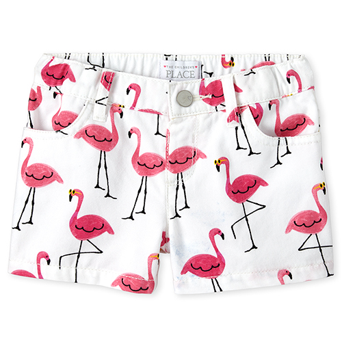 

Newborn Baby And Toddler Flamingo Denim Shortie Shorts - White - The Children's Place