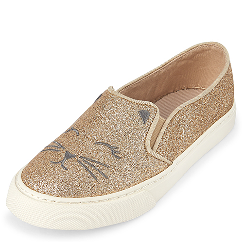 

Girls Glitter Cat Slip On Sneakers - Metallic - The Children's Place