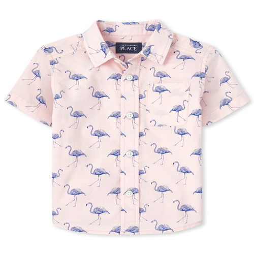 

s Baby And Toddler Boys Dad And Me Flamingo Poplin Matching Button Down Shirt - Pink - The Children's Place