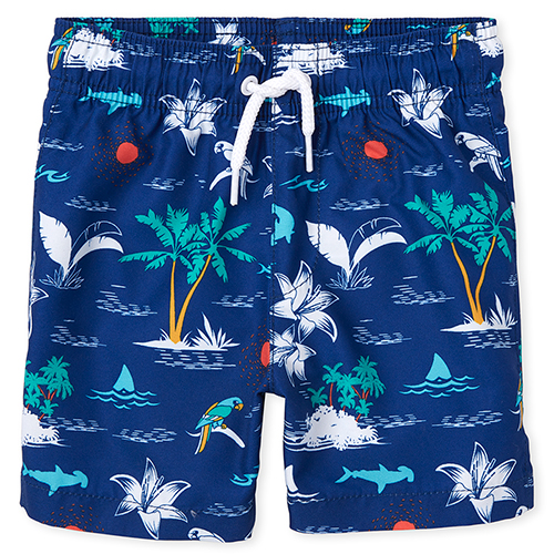 

Newborn Baby And Toddler Boys Shark Swim Trunks - Blue - The Children's Place