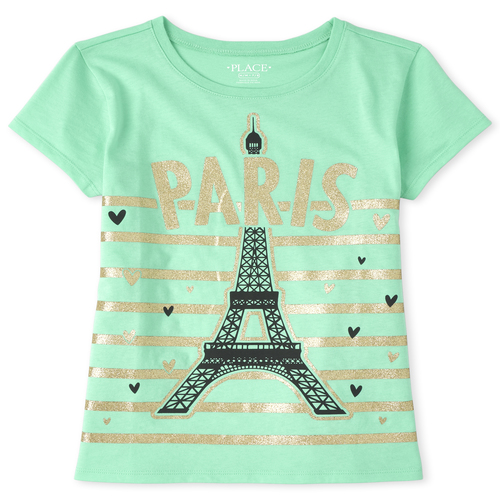 

s Glitter Paris Graphic Tee - Green T-Shirt - The Children's Place