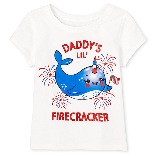 

s Baby And Toddler Americana Glitter Daddy Narwhal Graphic Tee - White T-Shirt - The Children's Place