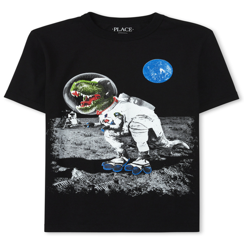 

Boys Boys Space Dino Graphic Tee - Black T-Shirt - The Children's Place