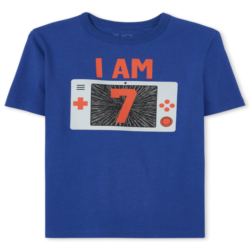 

s Boys Birthday I Am 7 Video Game Graphic Tee - Blue T-Shirt - The Children's Place