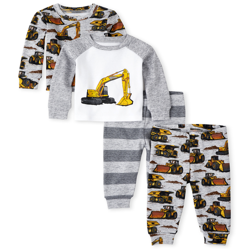 

s Baby And Toddler Boys Construction Snug Fit Cotton 4-Piece Pajamas - Gray - The Children's Place