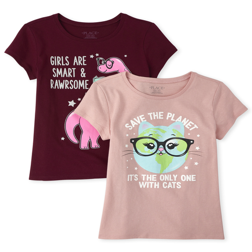 

s Glitter Cat And Dino Graphic Tee 2-Pack - Multi T-Shirt - The Children's Place