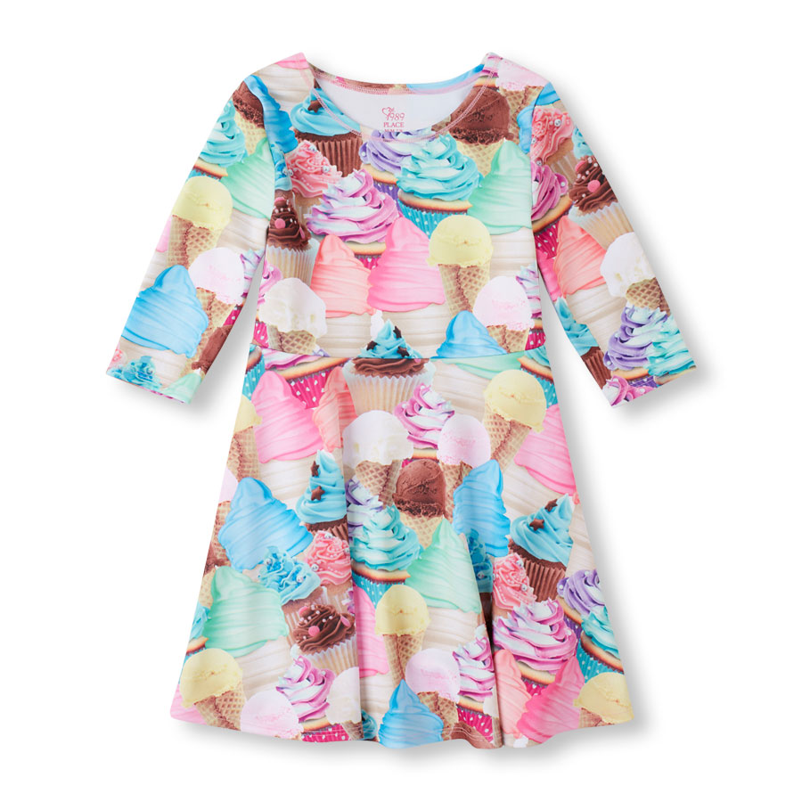 Girls Elbow Sleeve Photo-Real Ice Cream And Cupcake Dress | The ...