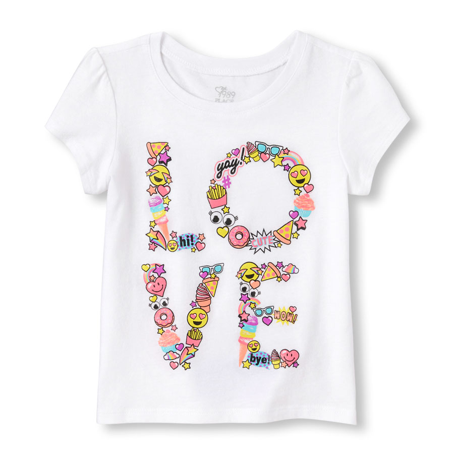 Toddler Girls Short Sleeve Emoji 'Love' Glitter Graphic Tee | The ...
