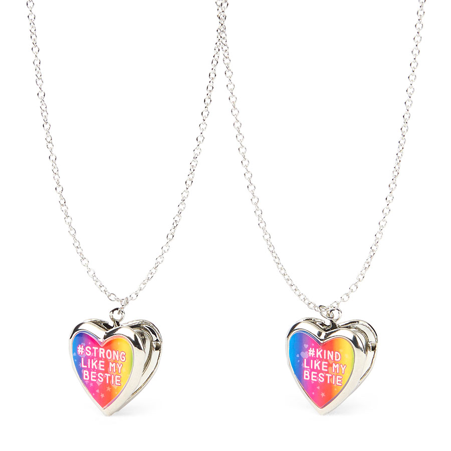 Girls Rainbow 'Kind Strong Like My Bestie' Heart Locket BFF Necklace ...